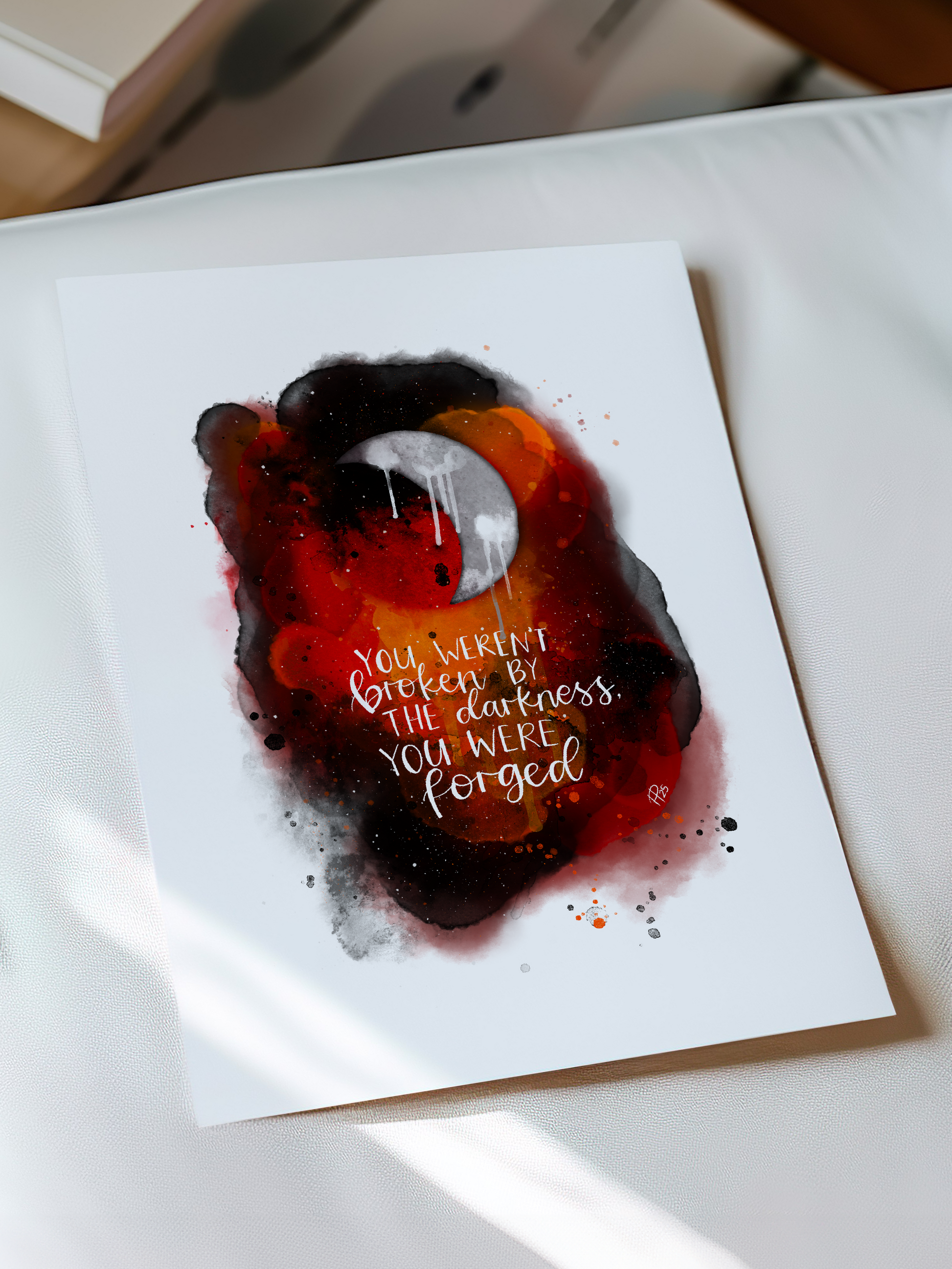 "Forged in the Darkness" - Red Galaxy with Moon Print