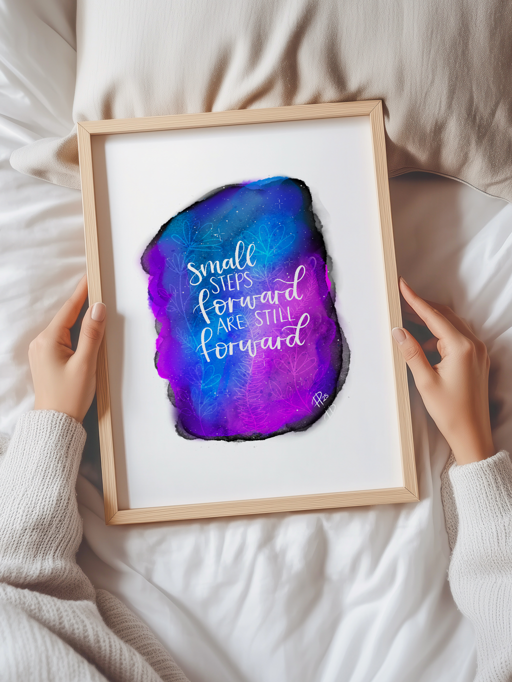 "Small Steps Forward" – Pink & Blue Galaxy Floral Print