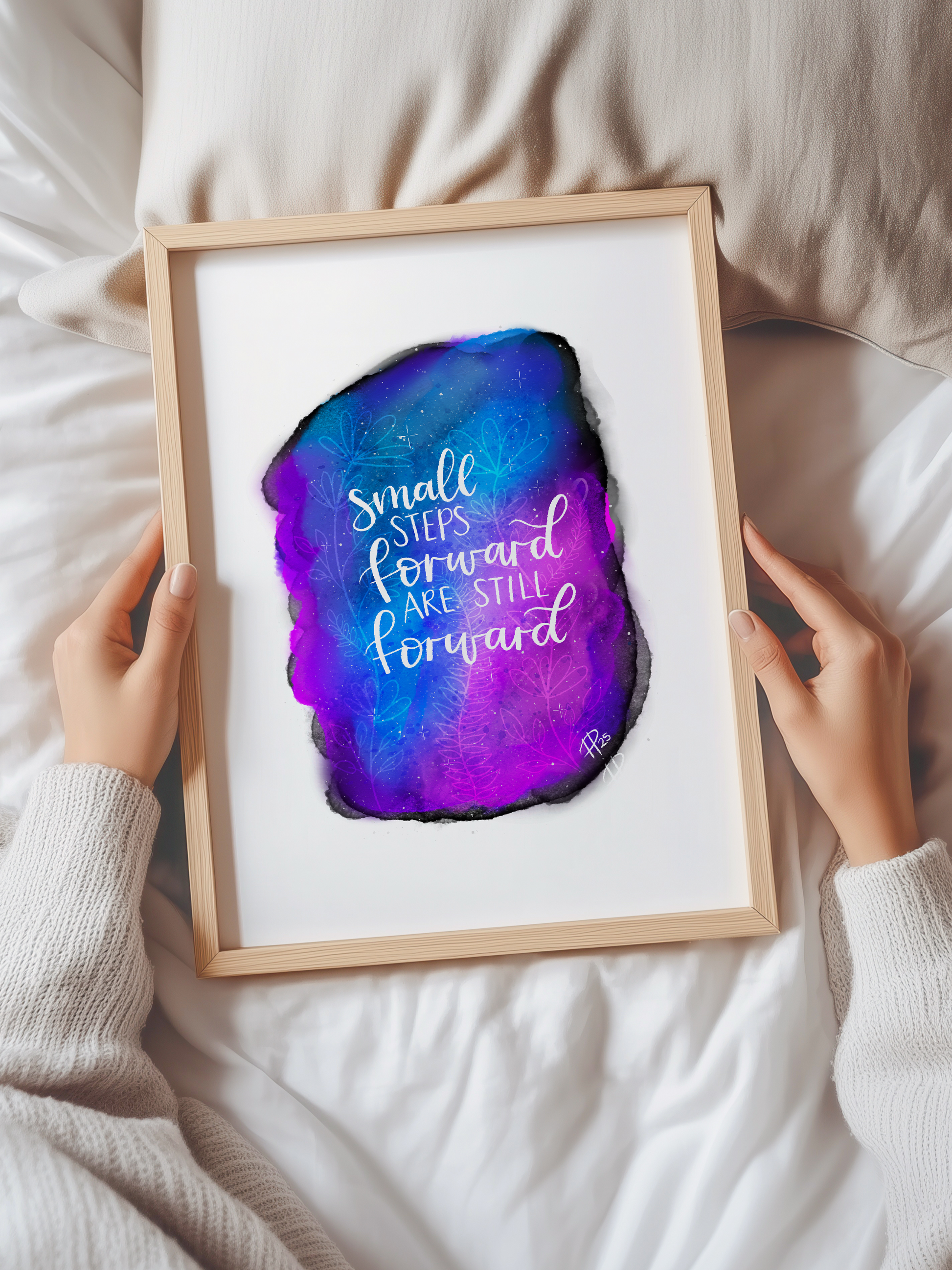 "Small Steps Forward" – Pink & Blue Galaxy Floral Print