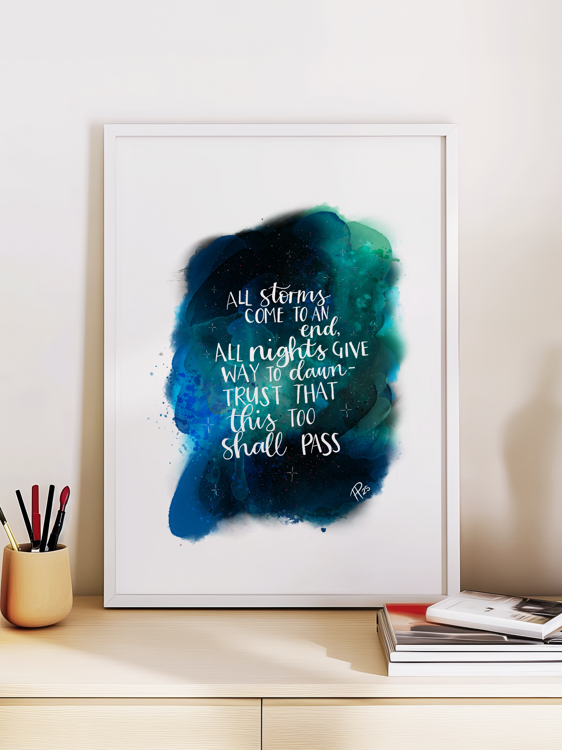 "All Storms Come to an End" - Green & Blue Galaxy Print