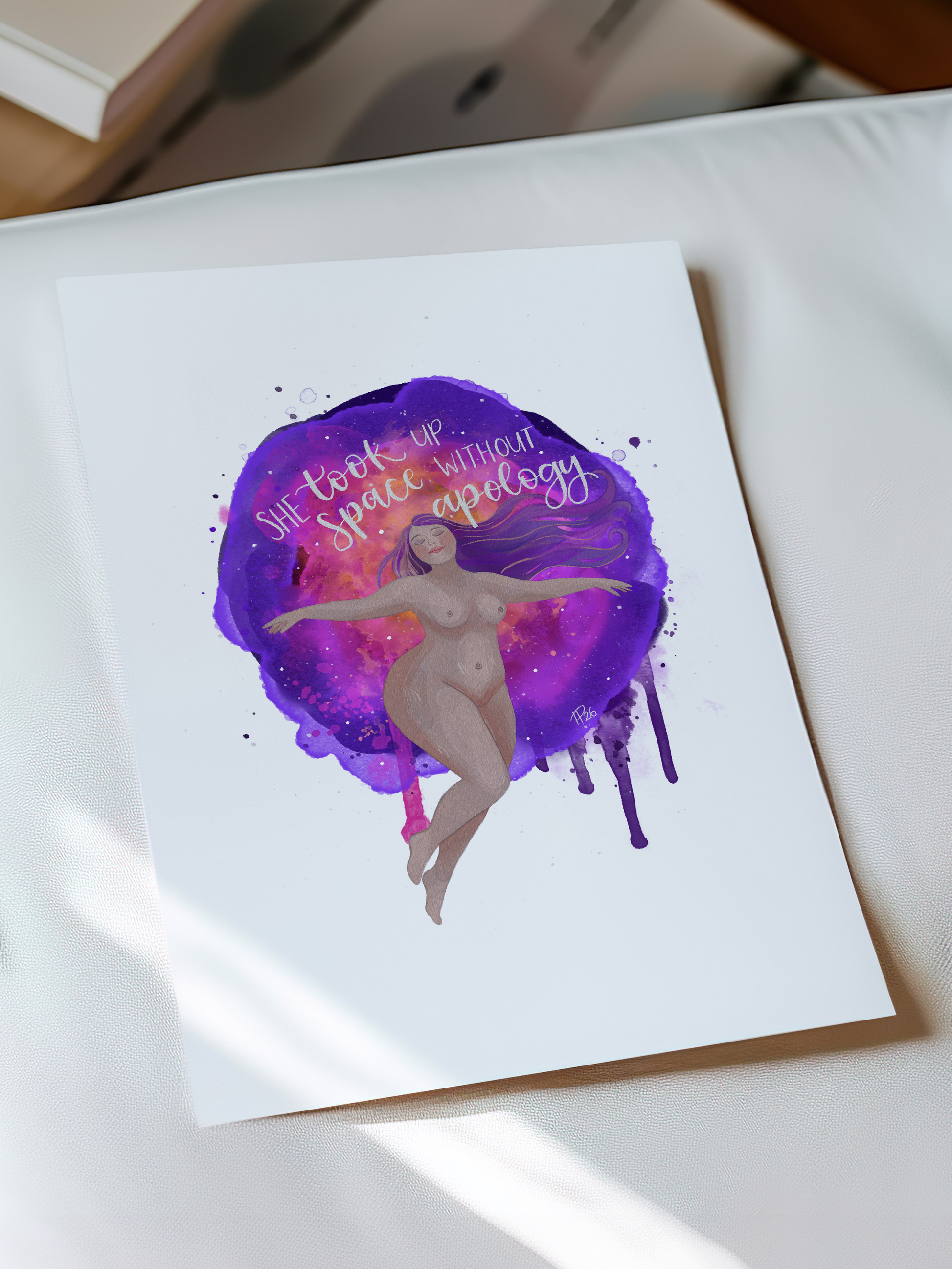 "She Took Up Space Without Apology" - Watercolour Galaxy Print