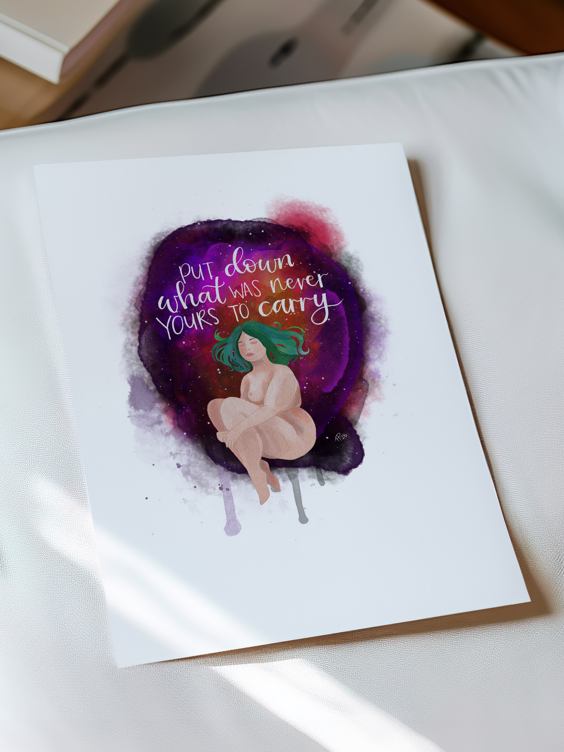"Put down what was never yours to carry" - Watercolour Galaxy Print