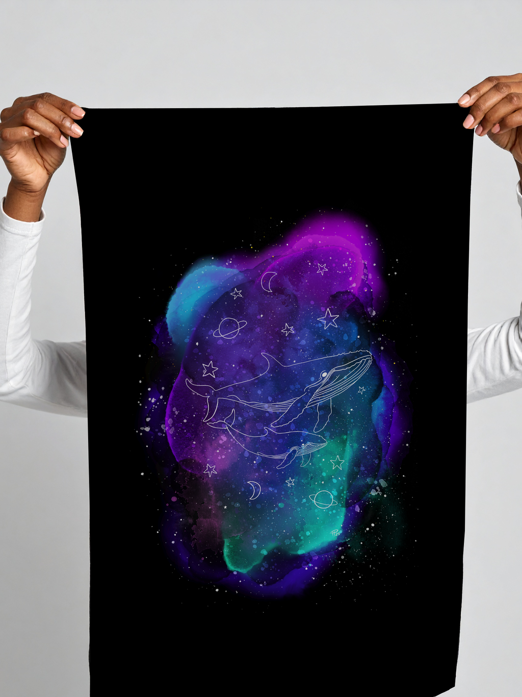 Night Whale Dreams Galaxy Tea Towel