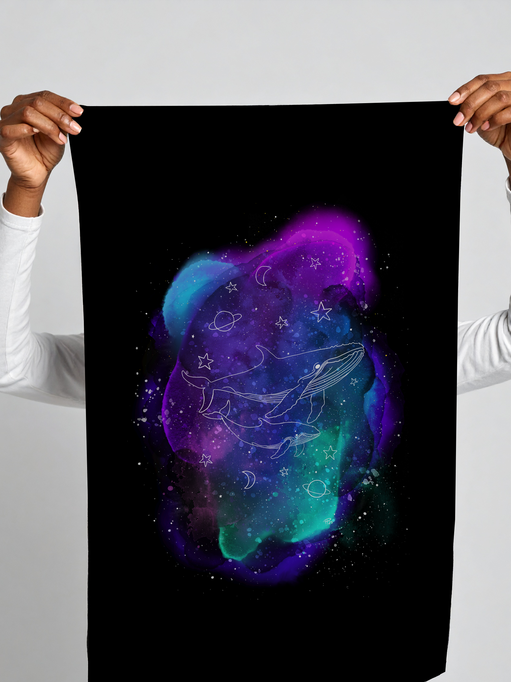 Night Whale Dreams Galaxy Tea Towel