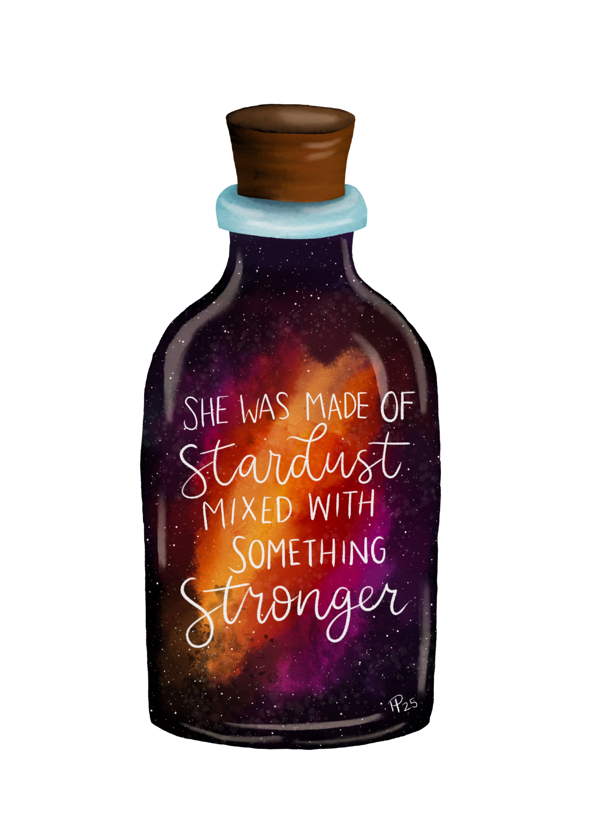 Stardust & Strength 10cm Sticker — Orange and Pink Watercolour Galaxy Potion Bottle