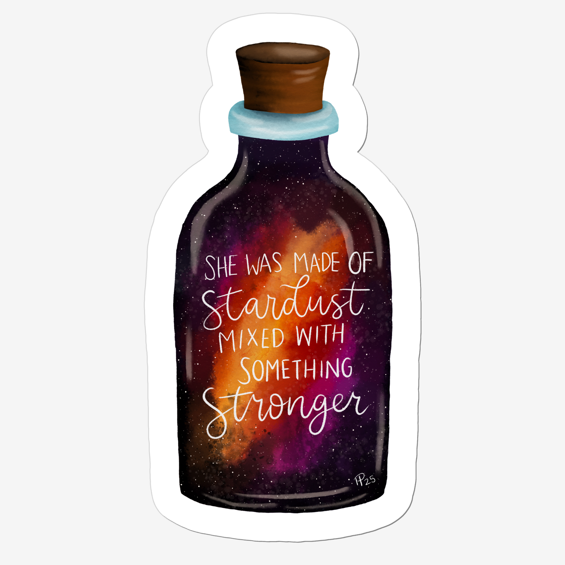 Stardust & Strength Sticker - Orange and Pink Watercolour Galaxy Potion Bottle