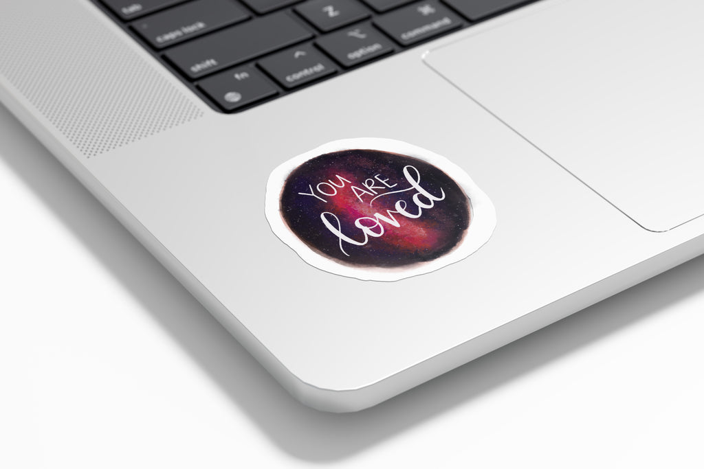 You Are Loved 10cm Sticker — Red Watercolour Galaxy