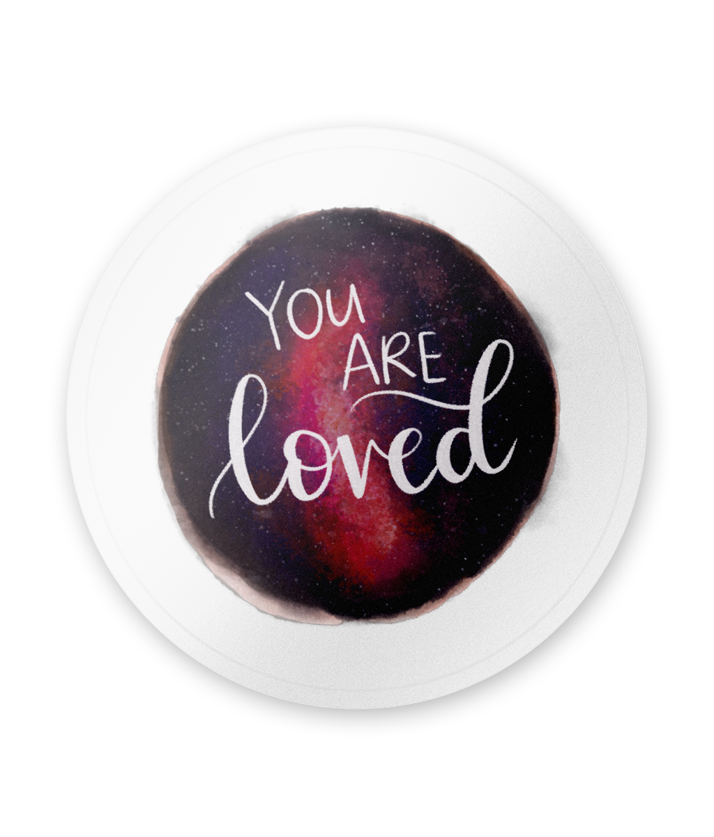 You Are Loved 10cm Sticker — Red Watercolour Galaxy